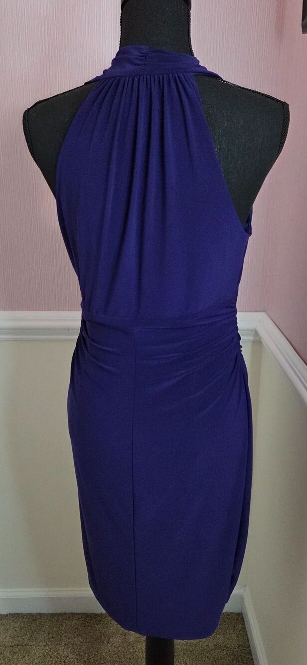 Evan Picone Purple Halter Dress 12P Petite Ruched Knee Length Cocktail Party - Picture 2 of 6